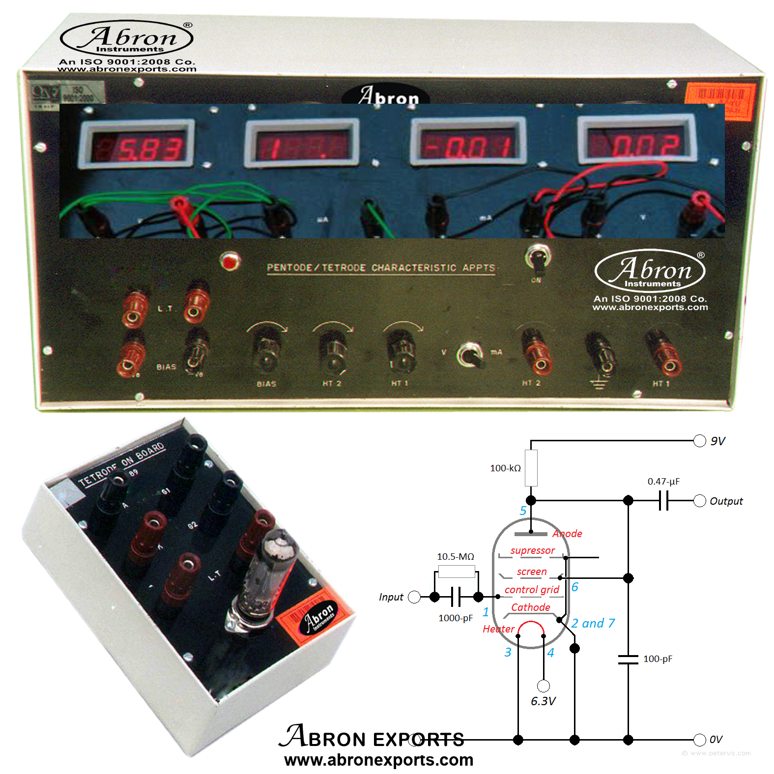 Pentode valve or Tetrode Valve Characteristics with 4 meters Digital LT Bias HT1, HT2 Variable with Power supply for use  AE-1357D or AE-1418D